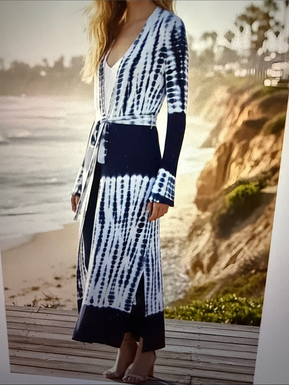 L'AGENCE Mahika knit Navy and White Tie-Dye long Cardigan